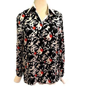 Escada Blouse 100% Silk Margaretha Ley Dice Shirt Top Vintage 80s Luxe SZ 12